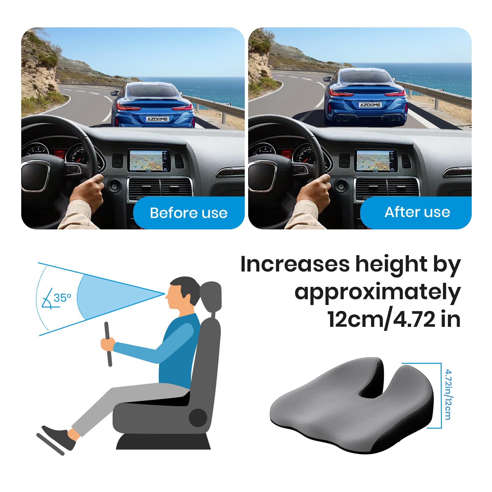 Benazcap car seat cushion memory foam core adapts to curves for personalized comfort.