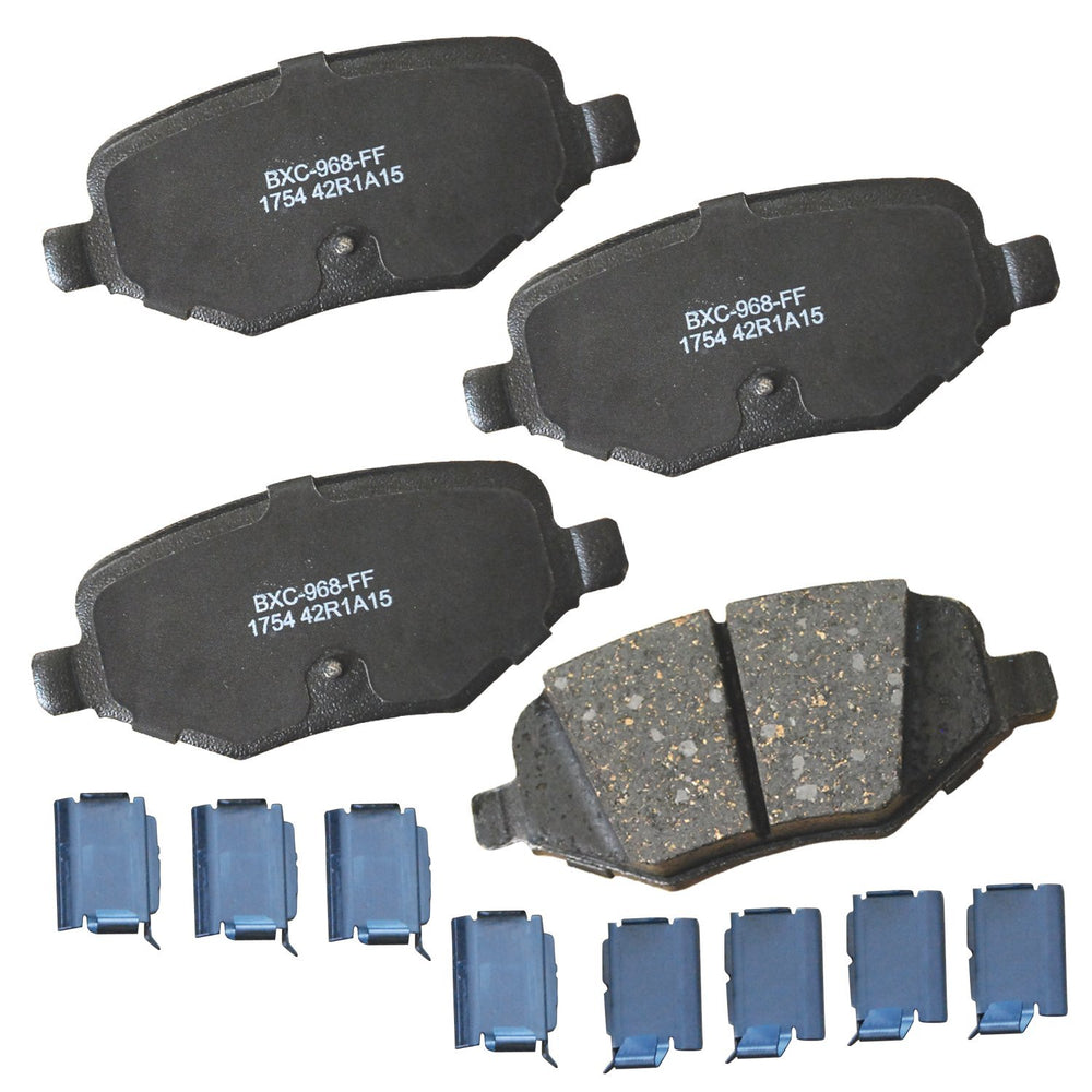 Bendix Premium SBC1754 rear brake pad close-up shows ceramic design for durability