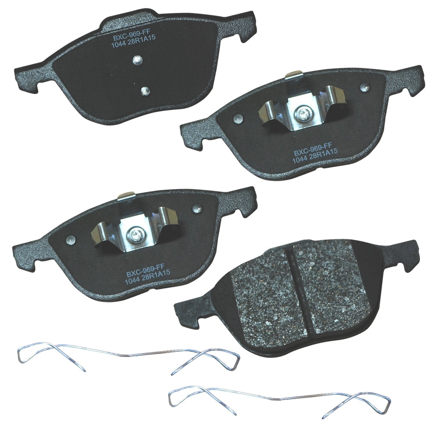 Bendix Premium SBC1044 front brake pad close-up shows ceramic material for smooth stopping.