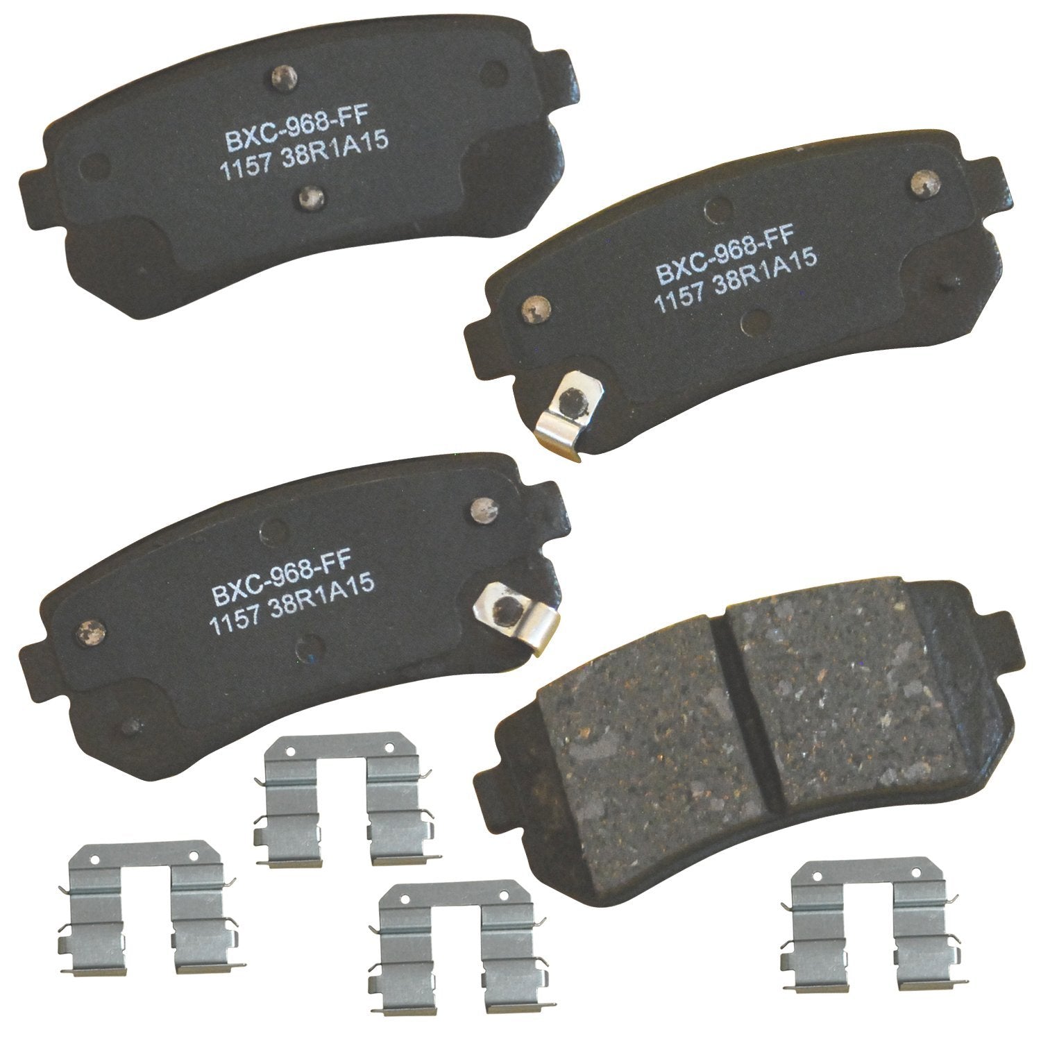 Bendix Premium SBC1157 rear brake pad set, side view, for smooth braking.