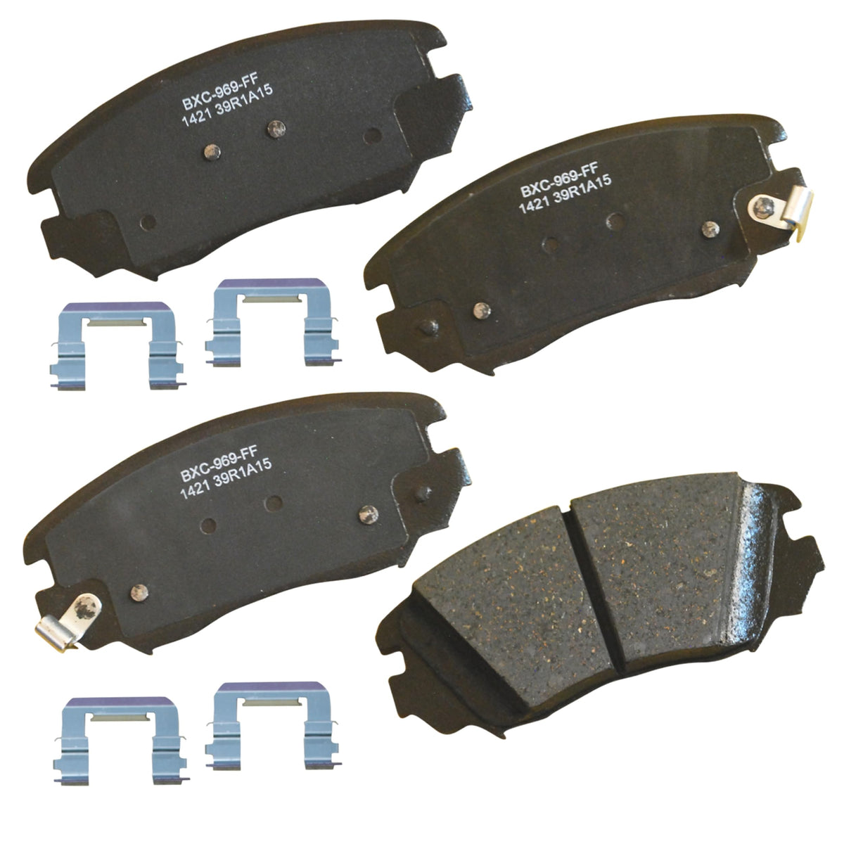 Bendix Premium SBC1421 front brake pad close-up with ceramic surface for smooth braking