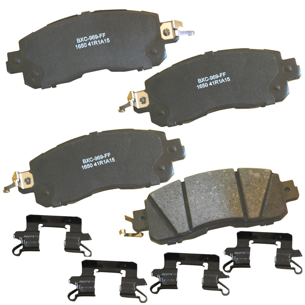 Bendix Premium SBC1650 front brake pad close-up showing ceramic composition for smooth braking