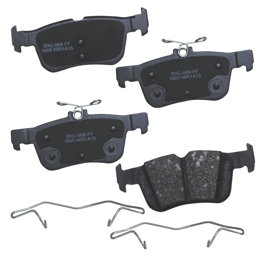 Bendix Premium SBC1665 ceramic rear brake pad for Ford Fusion showing OE-compatible fit and braking potential