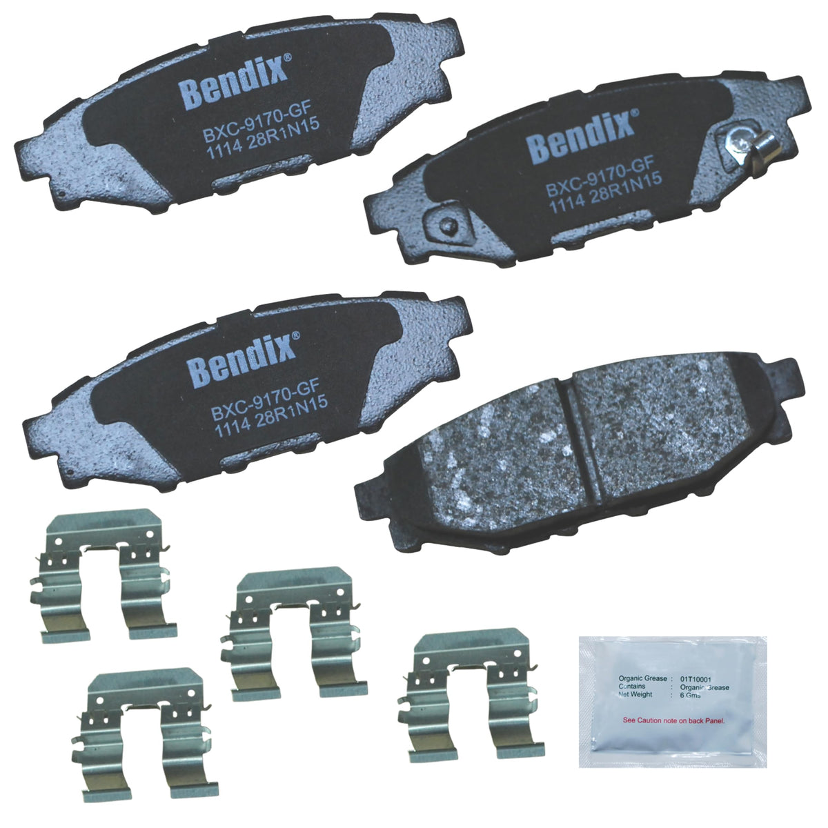 Bendix Priority 1 CFC1114 rear brake pad close-up showing durable ceramic composition for smooth stops.