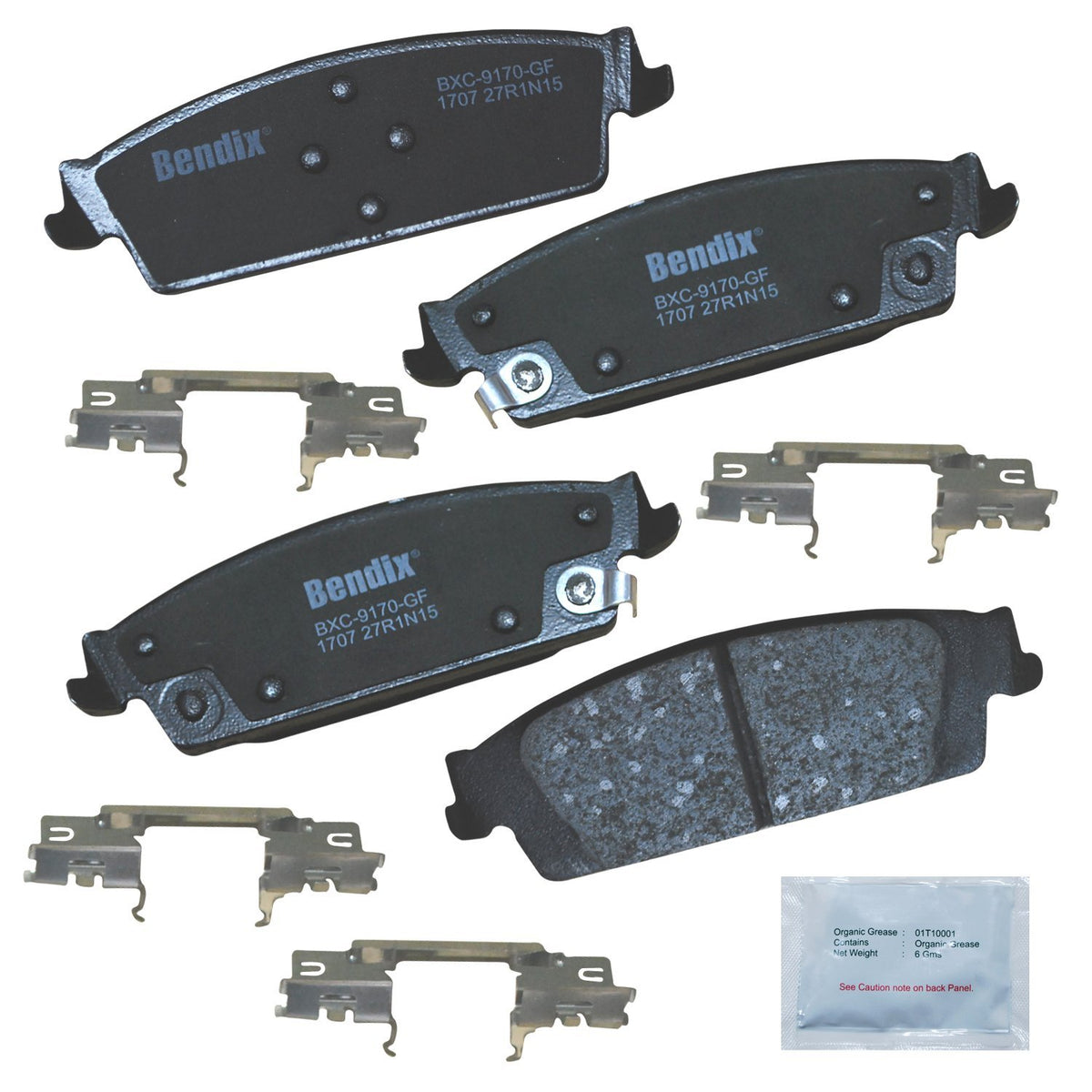Bendix Priority1 Ceramic brake pads rear view for precise OE-fit and reliable stopping performance.