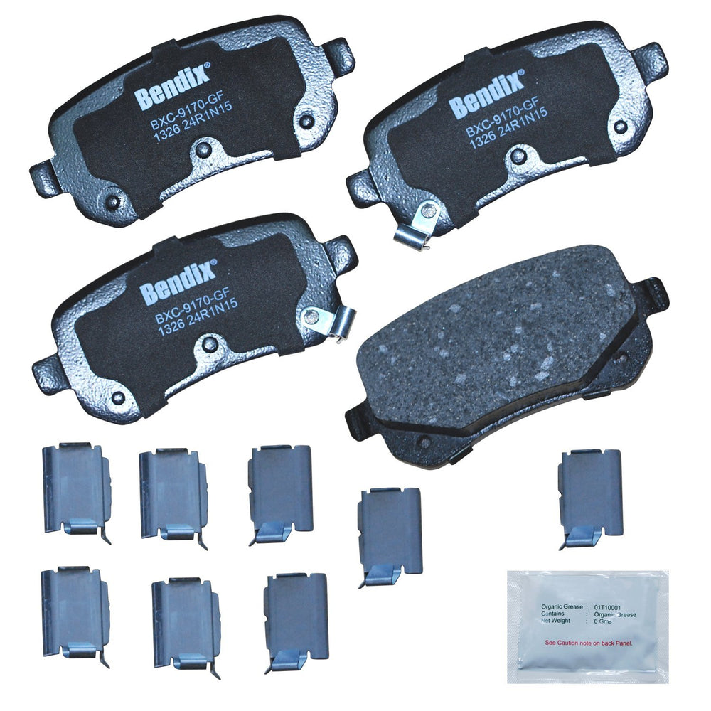 Bendix Priority1 ceramic rear brake pads kit for quiet, reliable stopping.