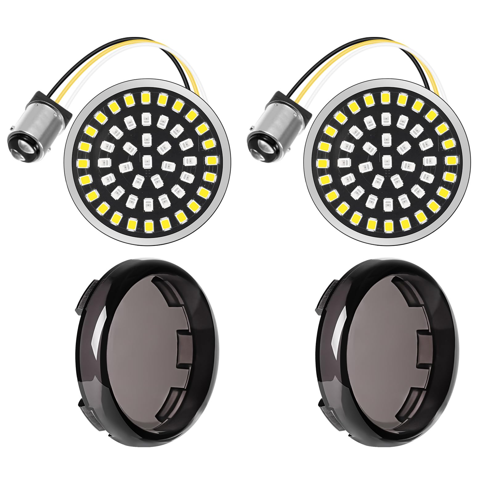 Benlari 1157 LED front turn signal with smoked lens for Harley visibility.