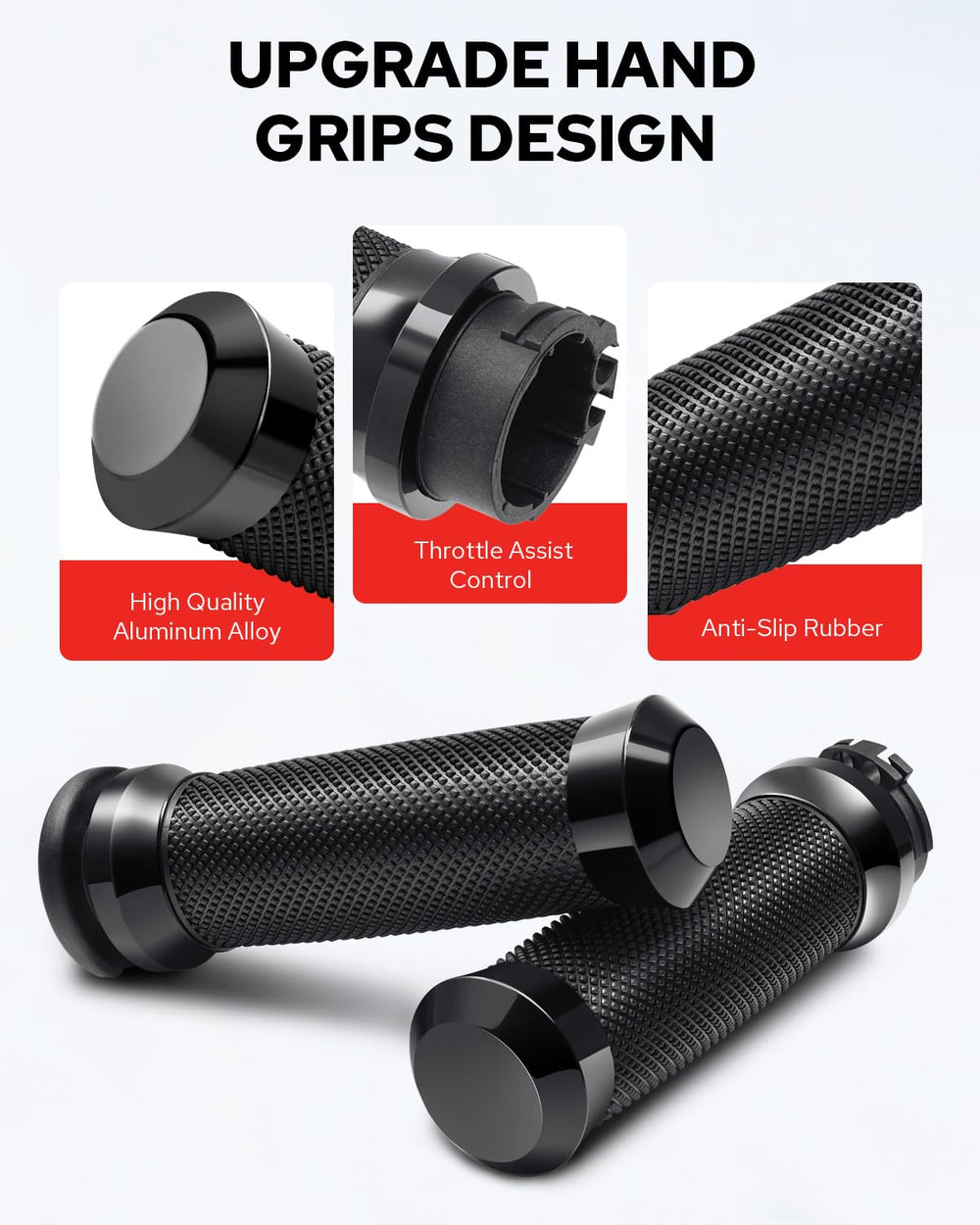 Benlari throttle grips clamp installation without glue or screws for easy upgrade.