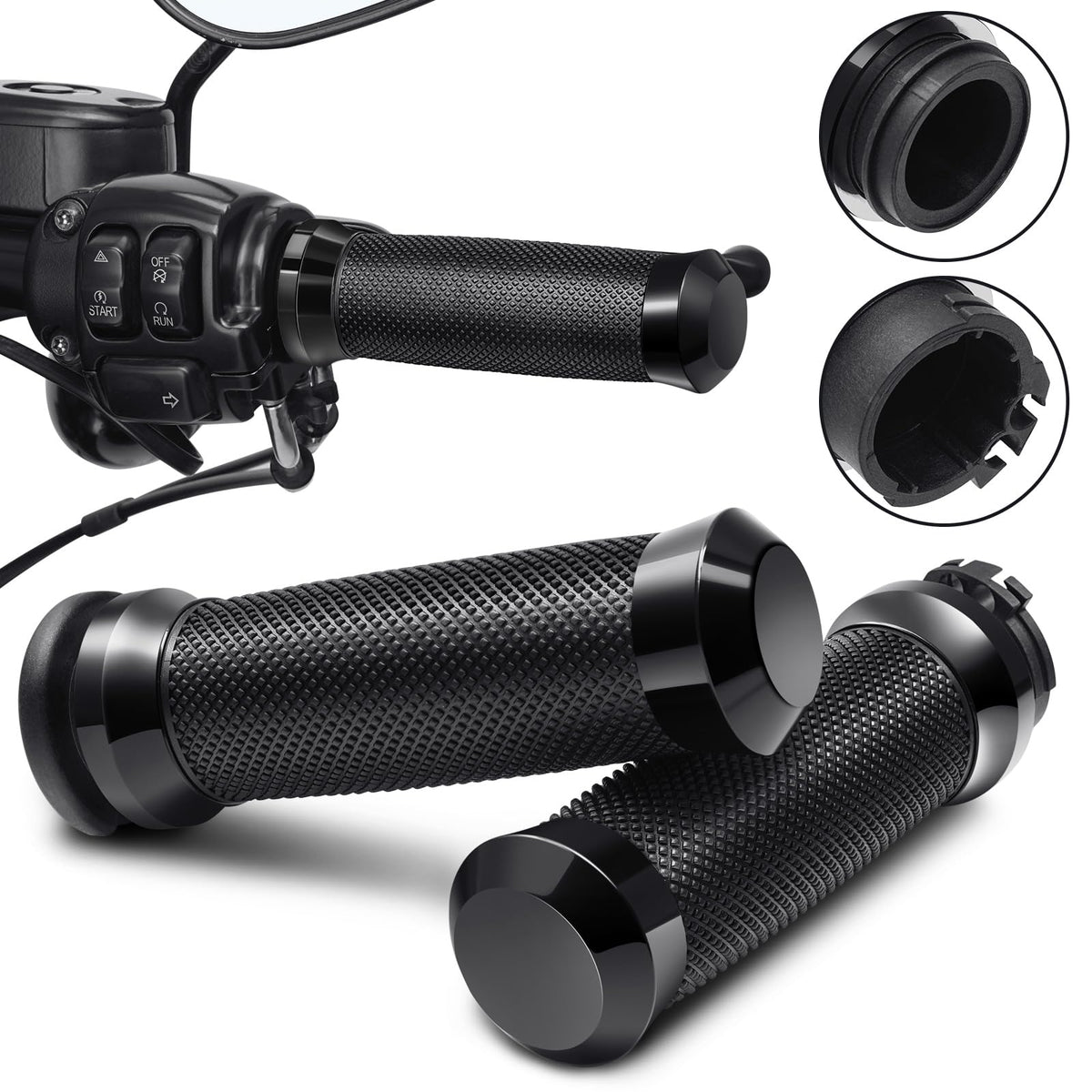 Benlari 1'' throttle grips fit Harley models with precise alignment for smooth rides.