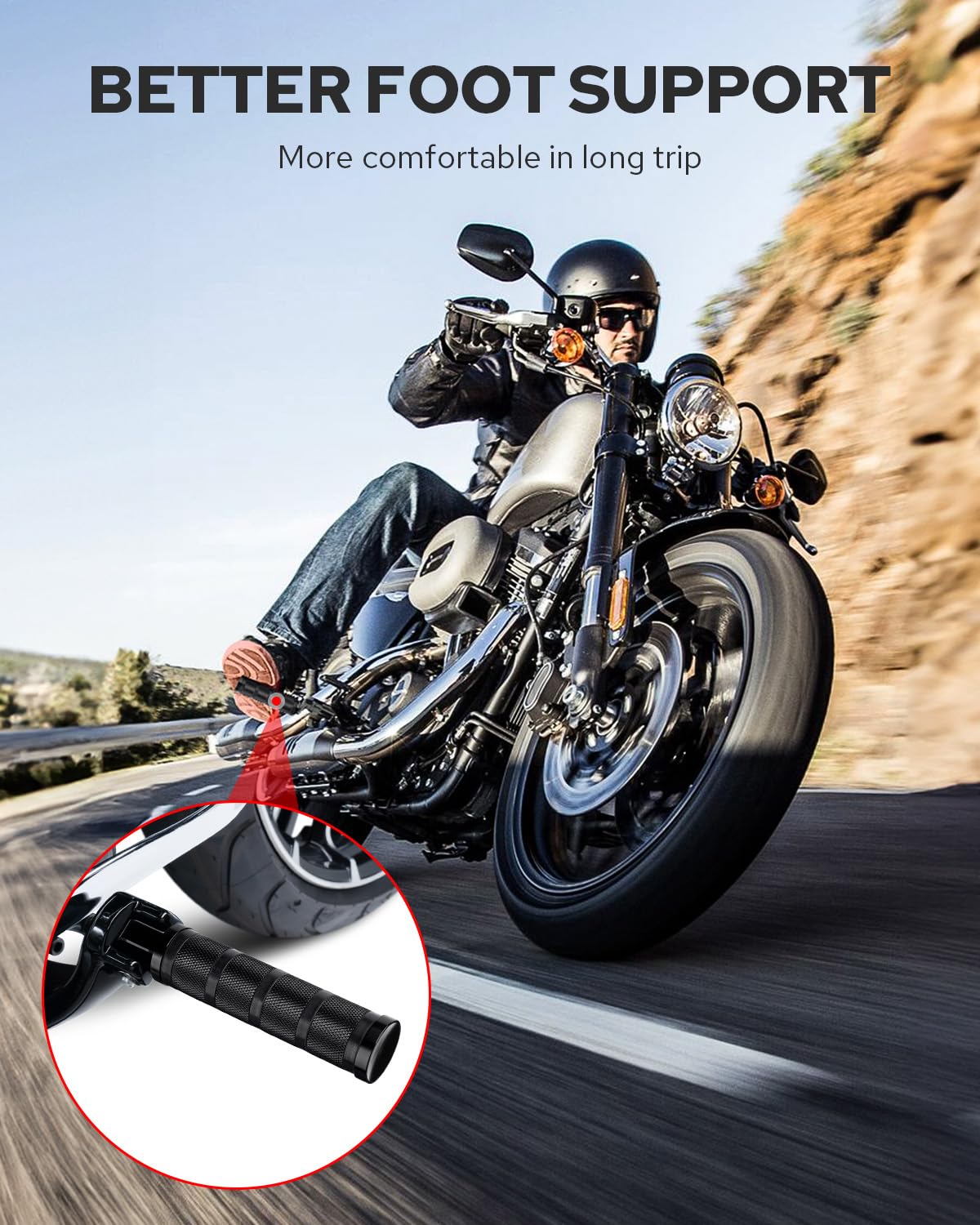 Benlari anti-slip design foot pegs provide secure footing on wet roads