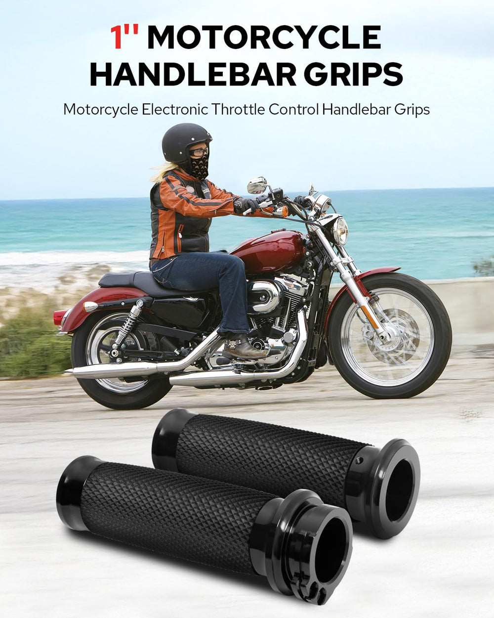 Benlari CNC aluminum grip on Harley demonstrates rust-resistant construction for long rides.