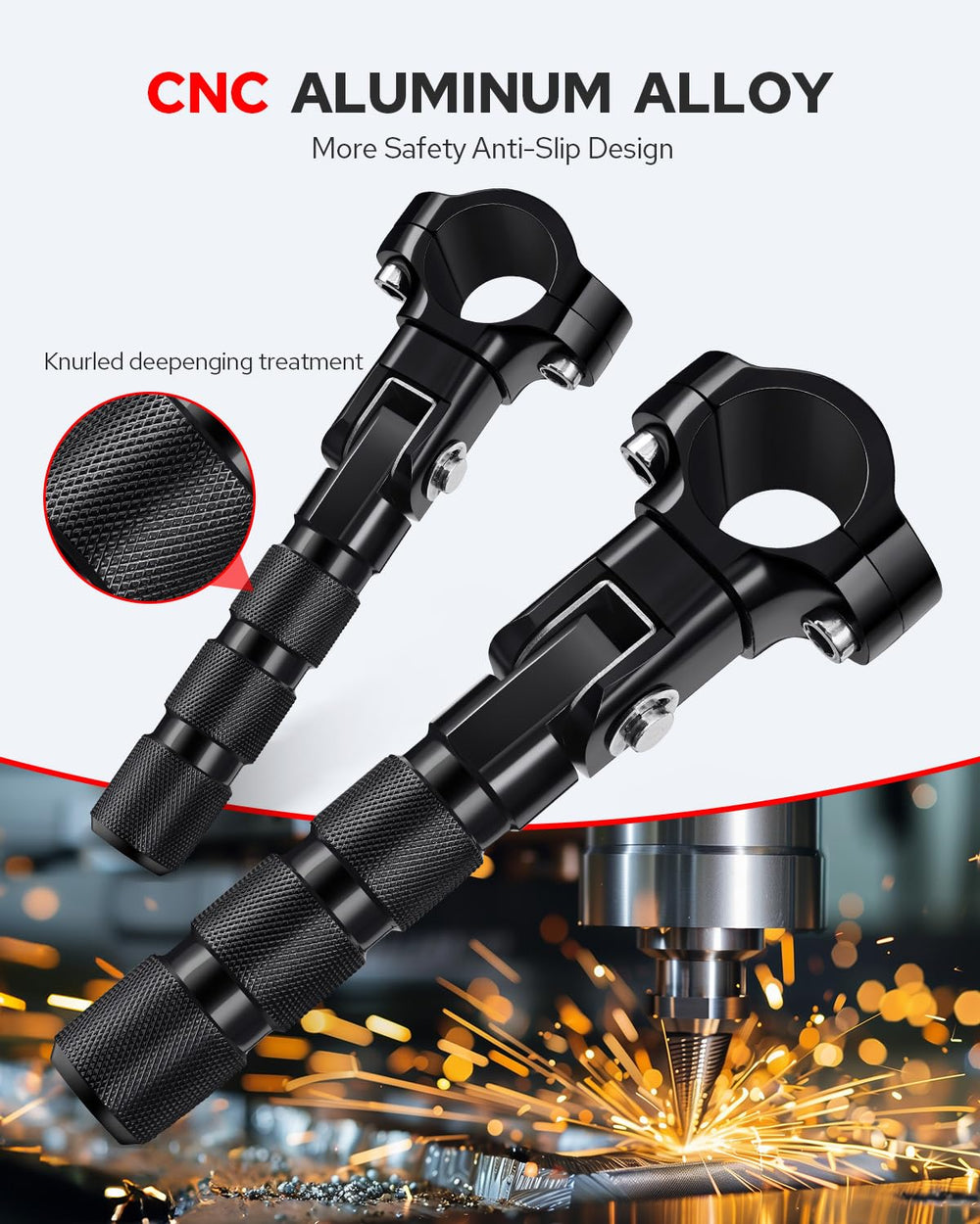 Benlari CNC highway pegs surface detail with anti-slip texture and rubber rings.