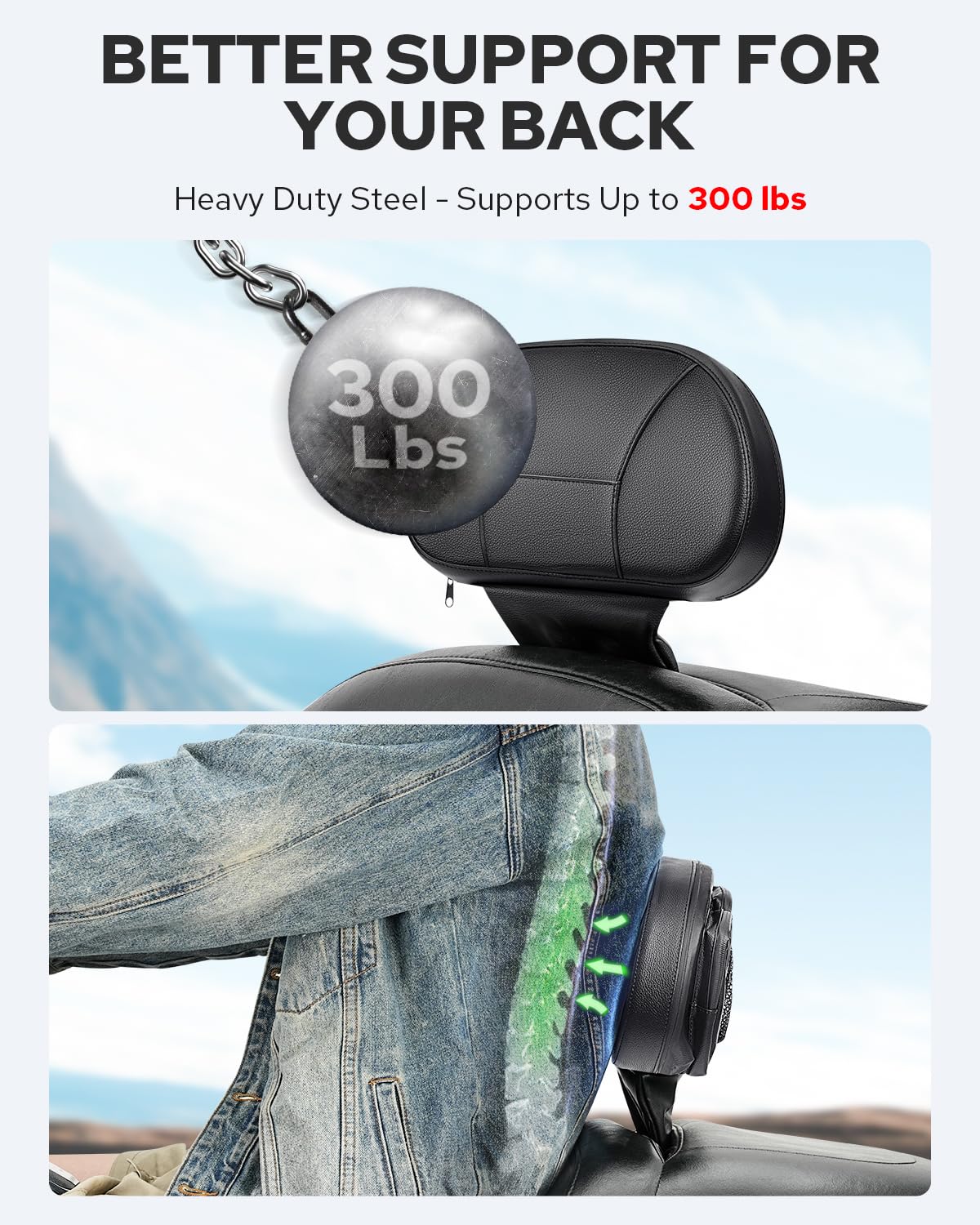 Benlari backrest adjustment shows height and reach control