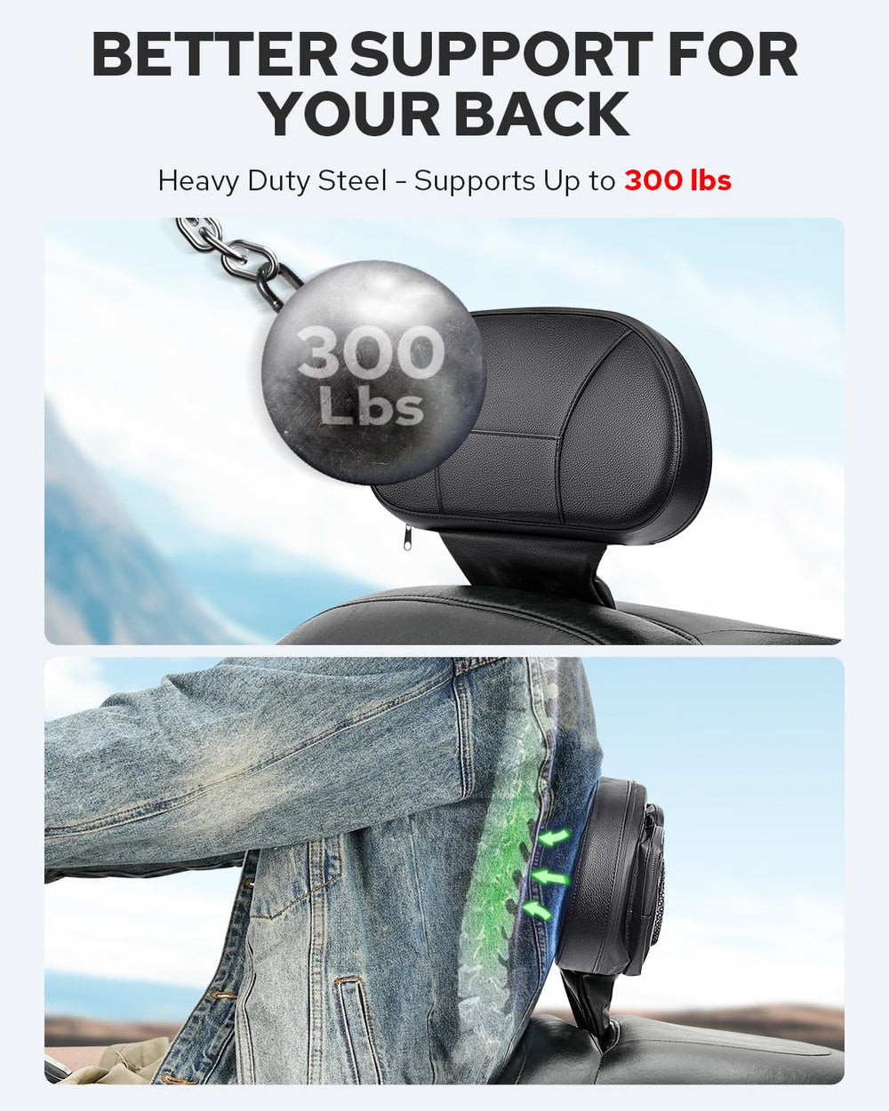 Benlari backrest adjustment shows height and reach control