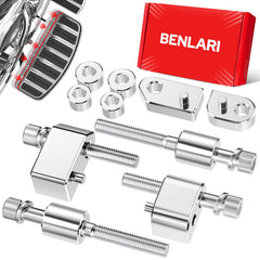 Benlari driver floorboard extensions with 1inch outward spacer for Harley Touring, adding room for feet.