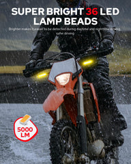 Benlari flowing LED turn signal lit close-up highlighting 36 SMD LEDs for high visibility