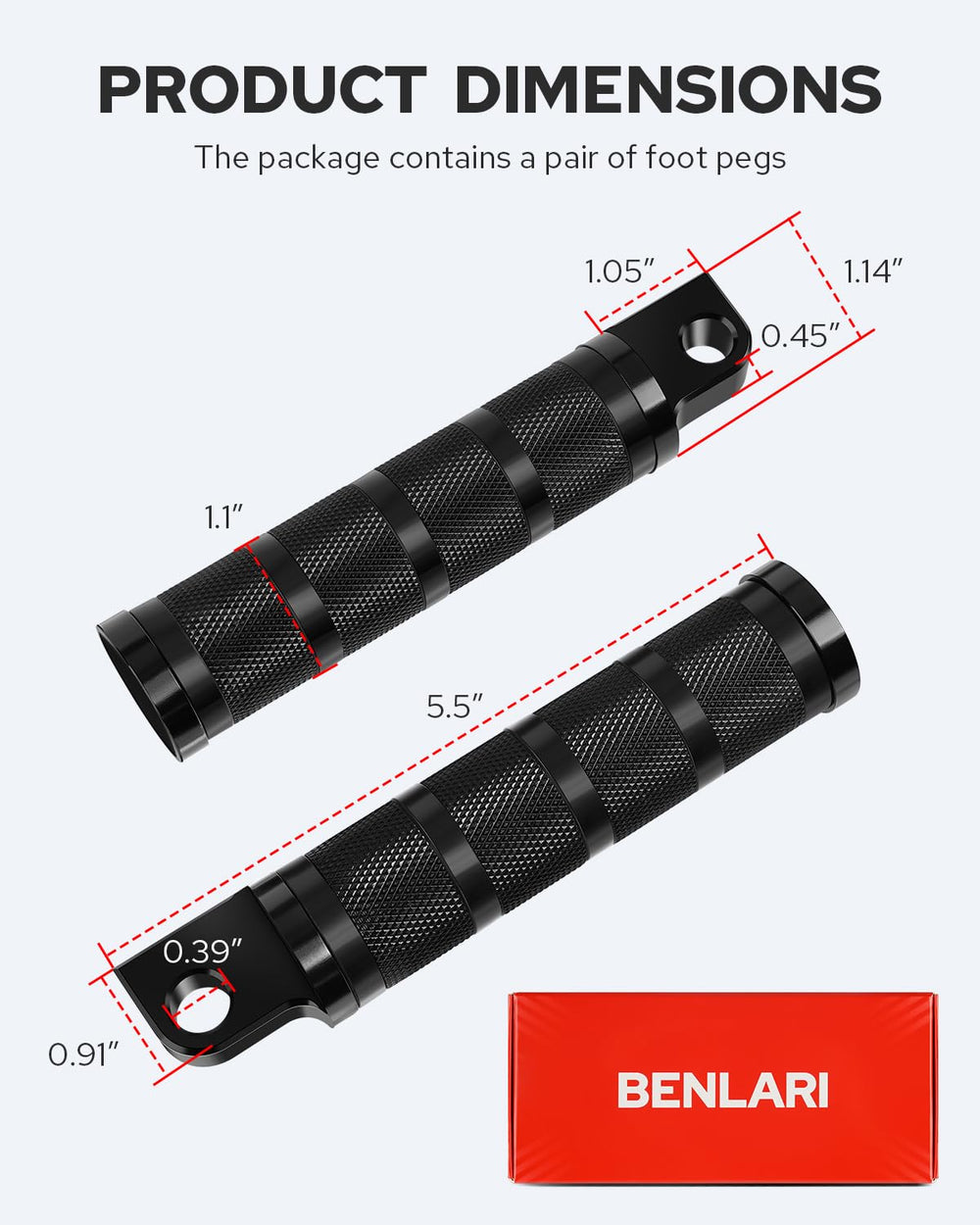 Benlari foot pegs package includes a pair of pegs