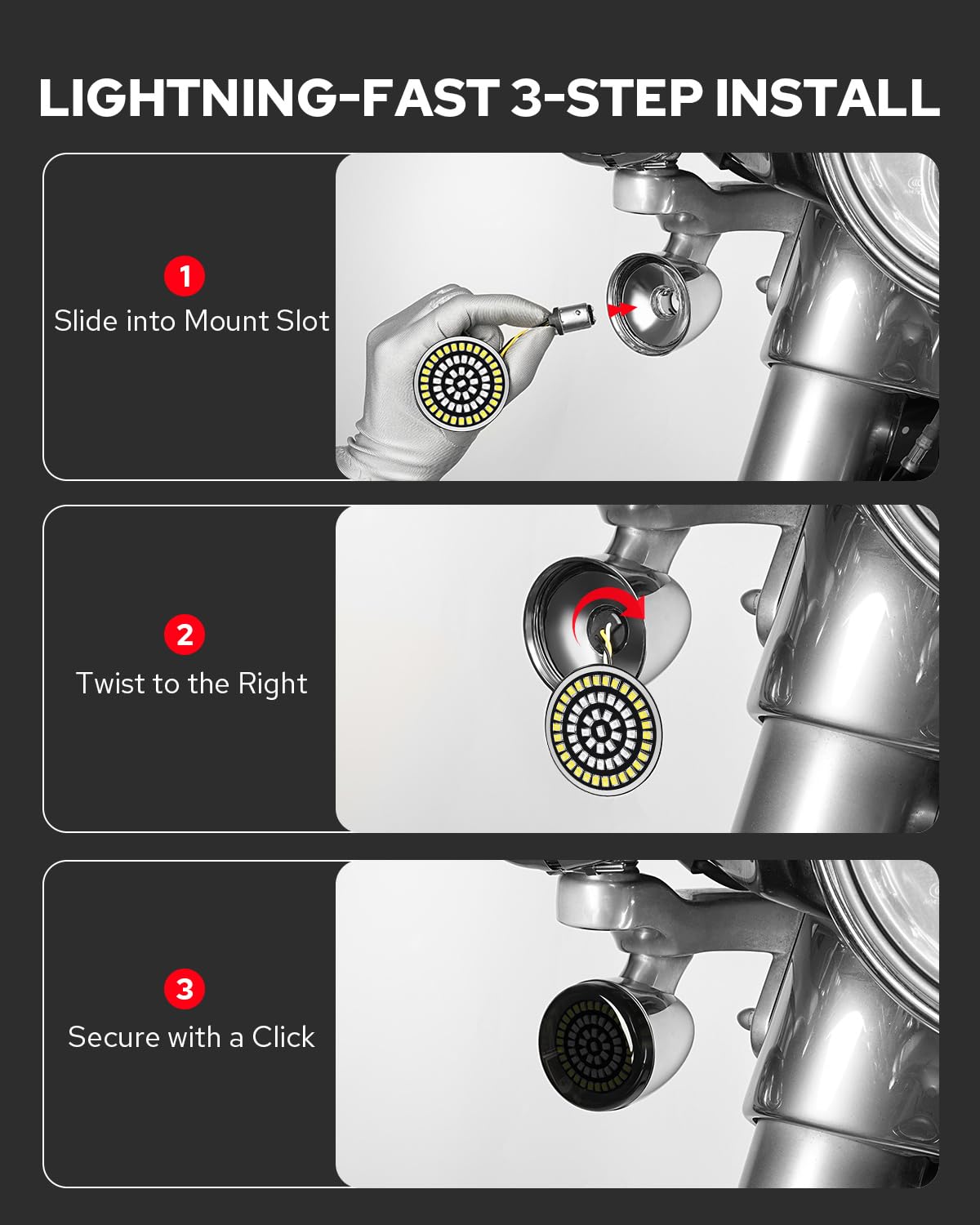 Benlari front turn signal package includes two signals and lenses.