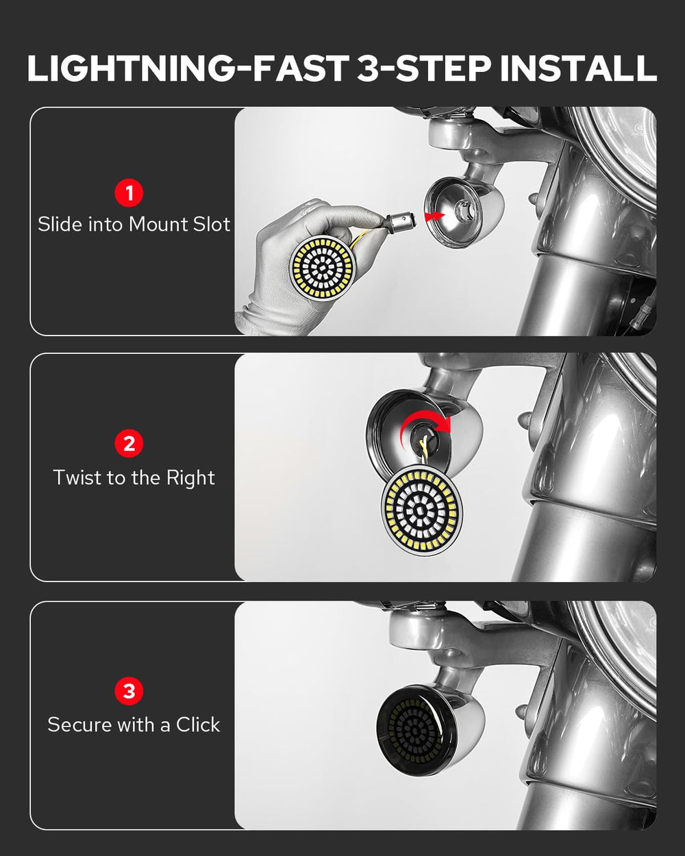 Benlari front turn signal package includes two signals and lenses.