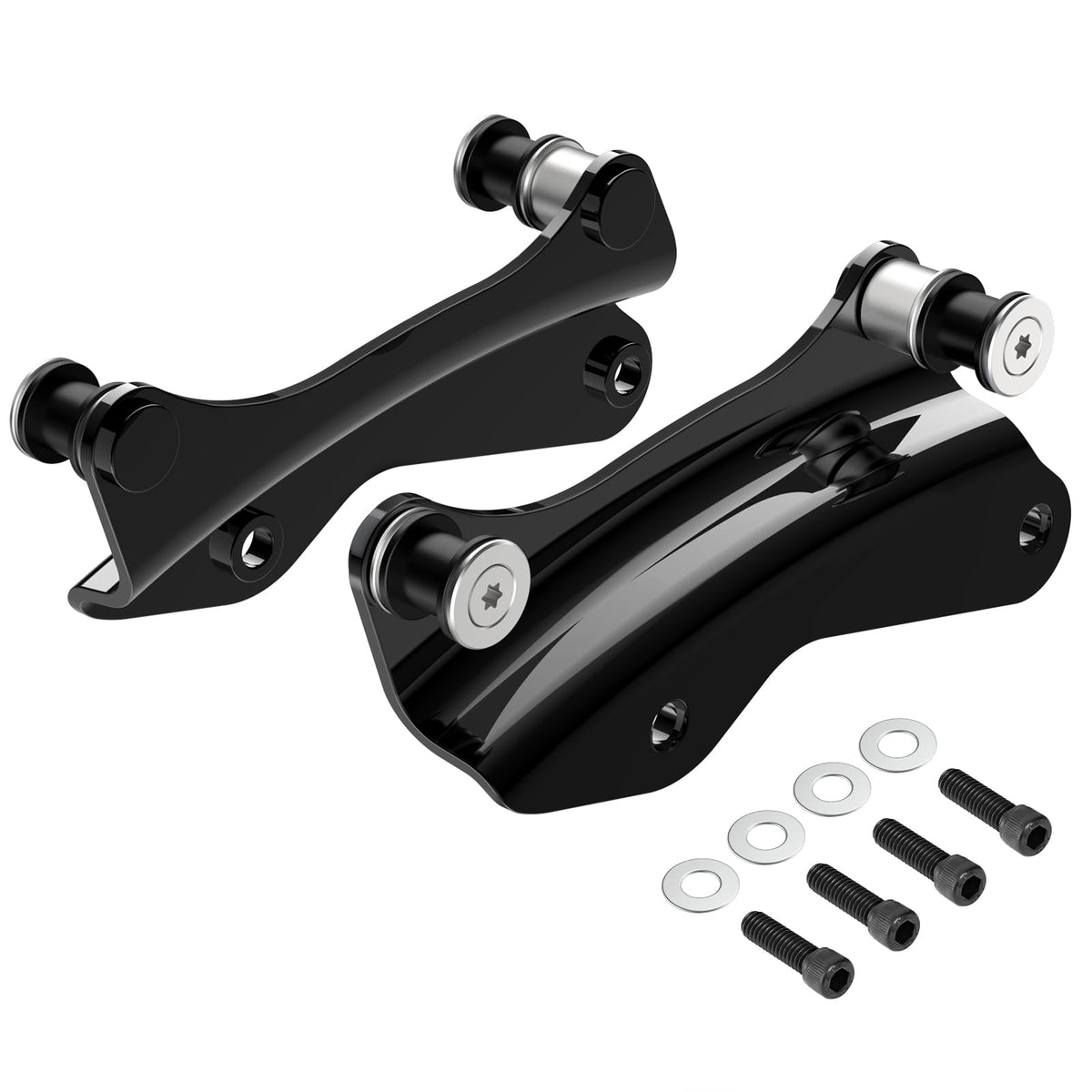 Benlari gloss black 4-point docking kit on Harley for two-up rack mounting