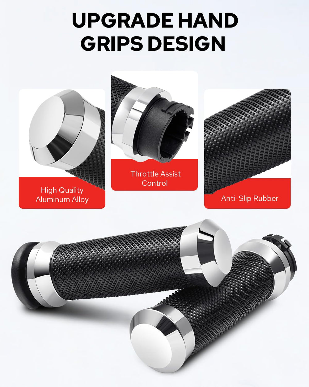 Benlari Harley grips clamp-install view showing quick tool-free fitting.