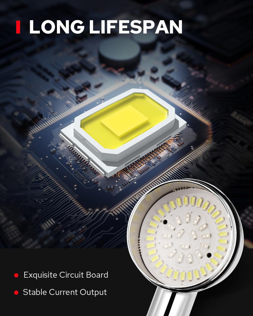 Benlari LED chip detail highlights high-brightness lighting for safer signaling.