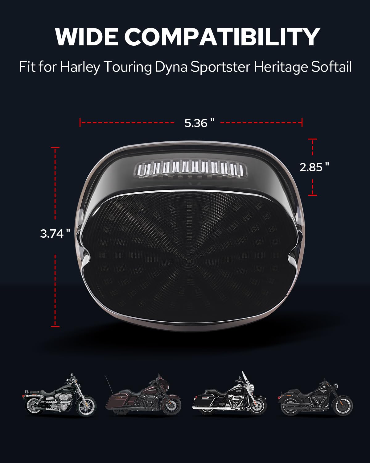 Rear-mounted Benlari tail light improves Harley rear visibility.