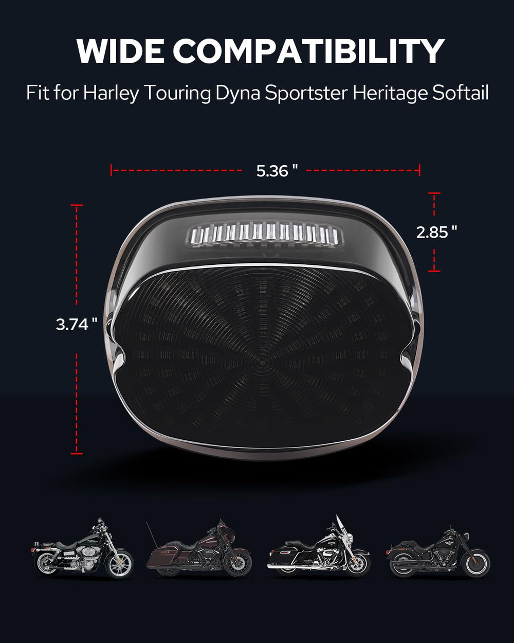 Rear-mounted Benlari tail light improves Harley rear visibility.