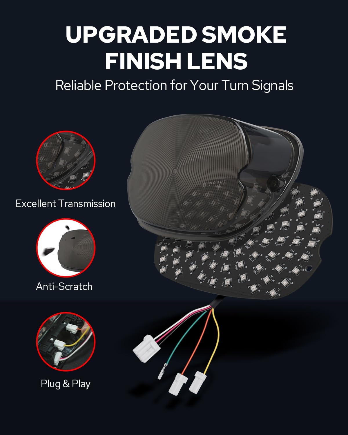 Slim, aerodynamic Benlari tail light on Harley reduces wind drag.