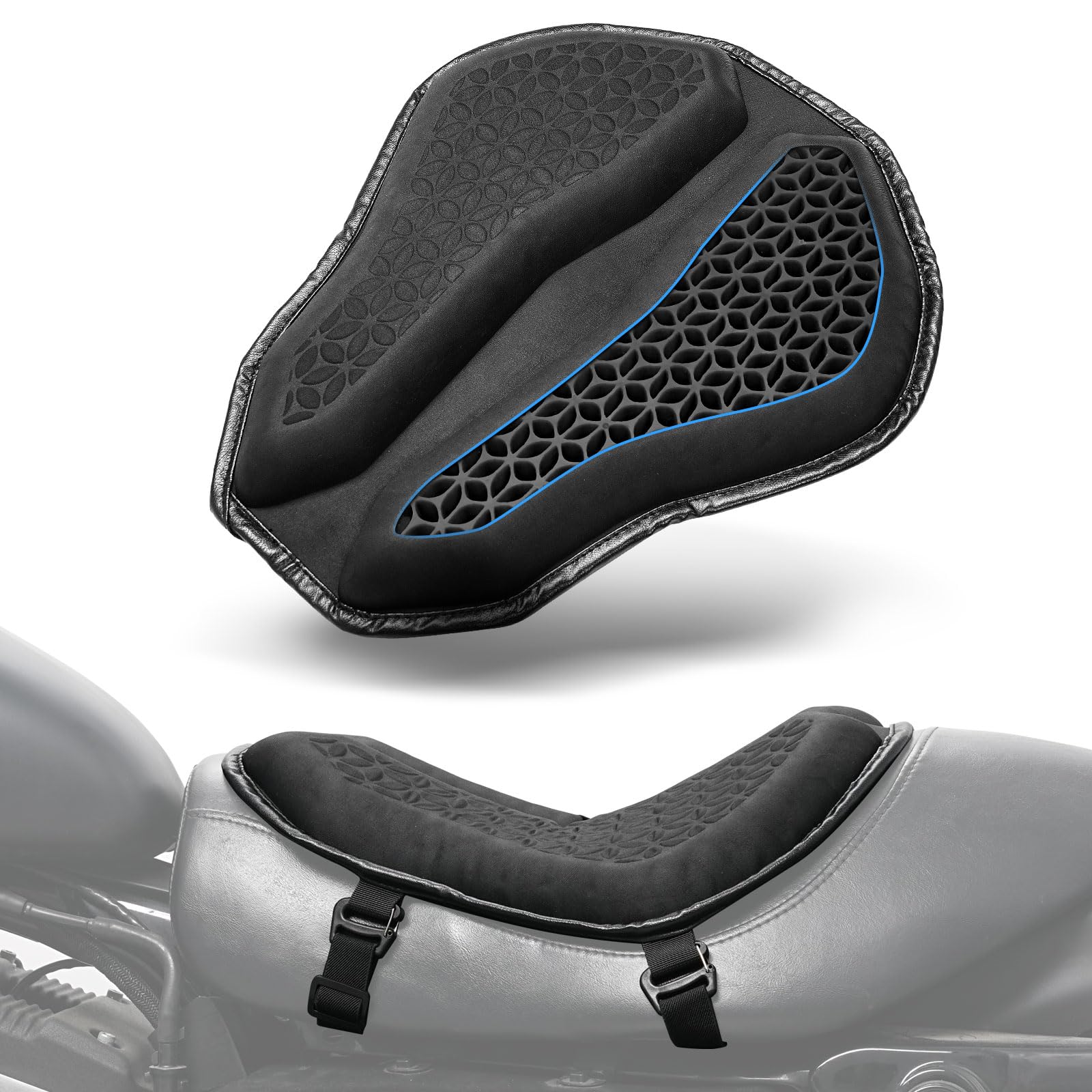 Benlari motorcycle seat cushion side profile showing ergonomic contour for comfort