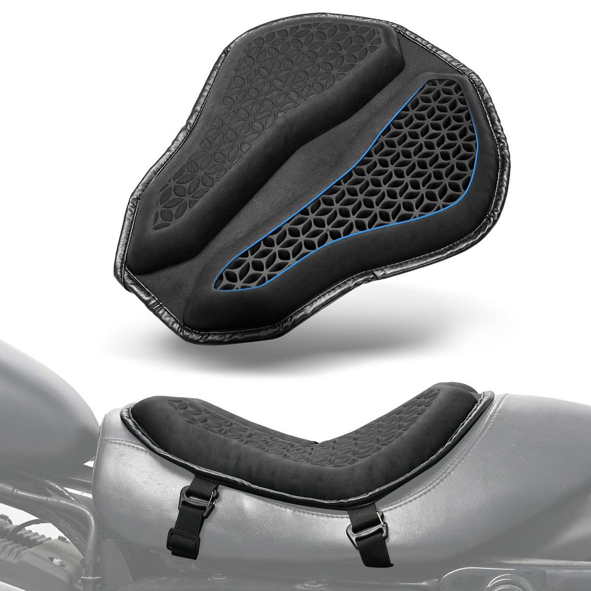Benlari motorcycle seat cushion side profile showing ergonomic contour for comfort