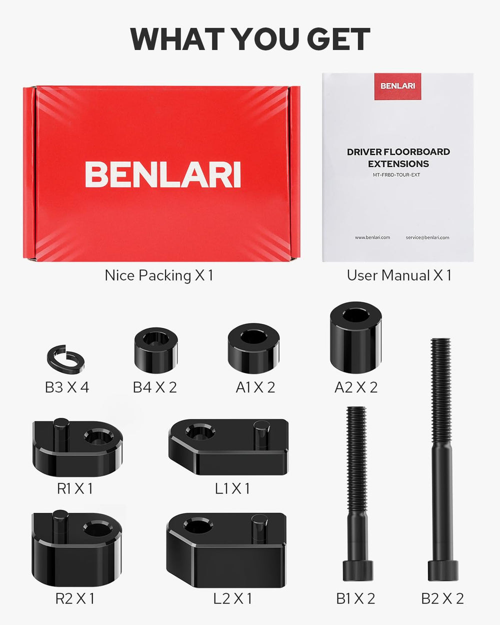 Benlari packaging includes spacer kit and instruction for easy install