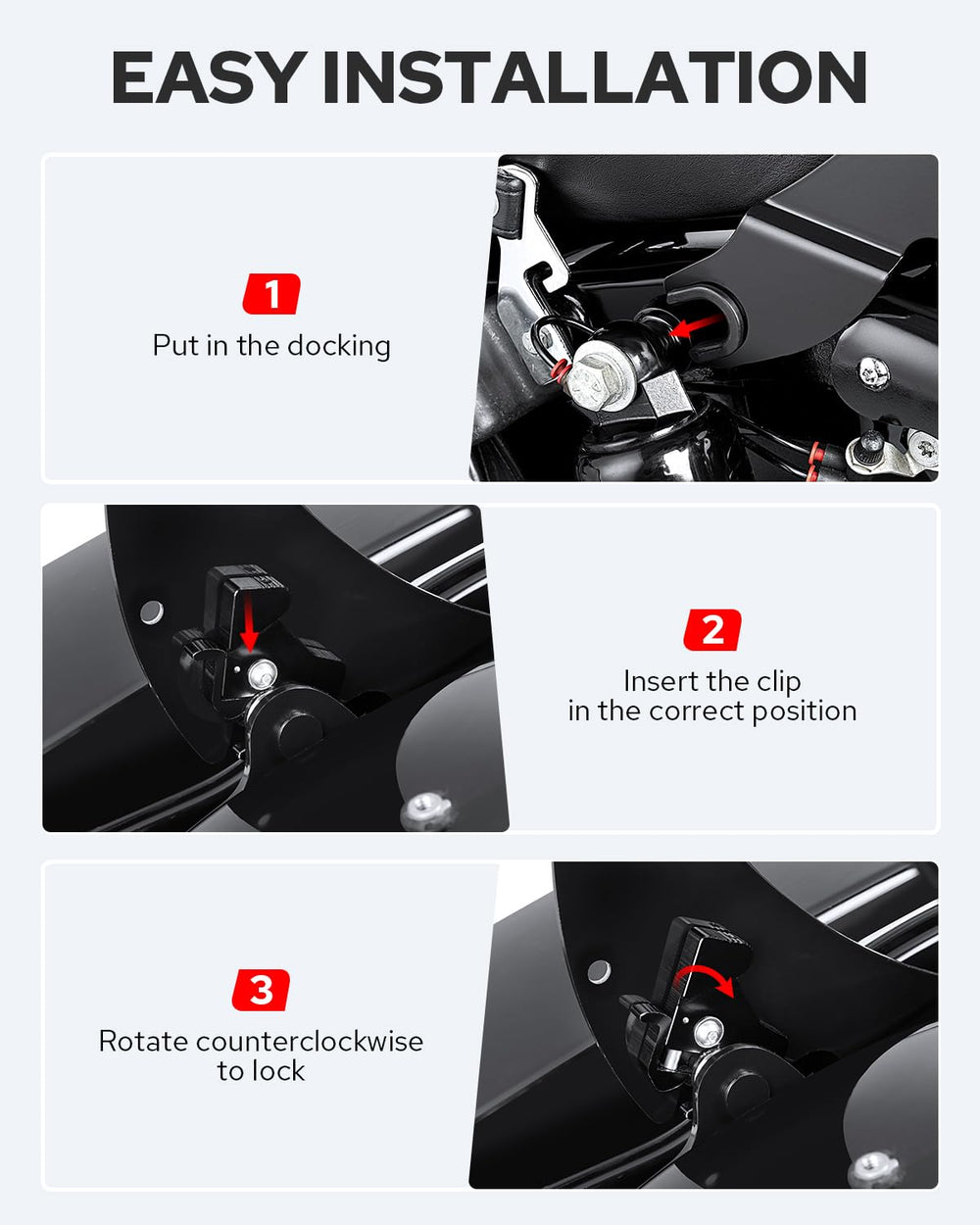 Benlari black powder-coated sissy bar finish resists rust and scratches