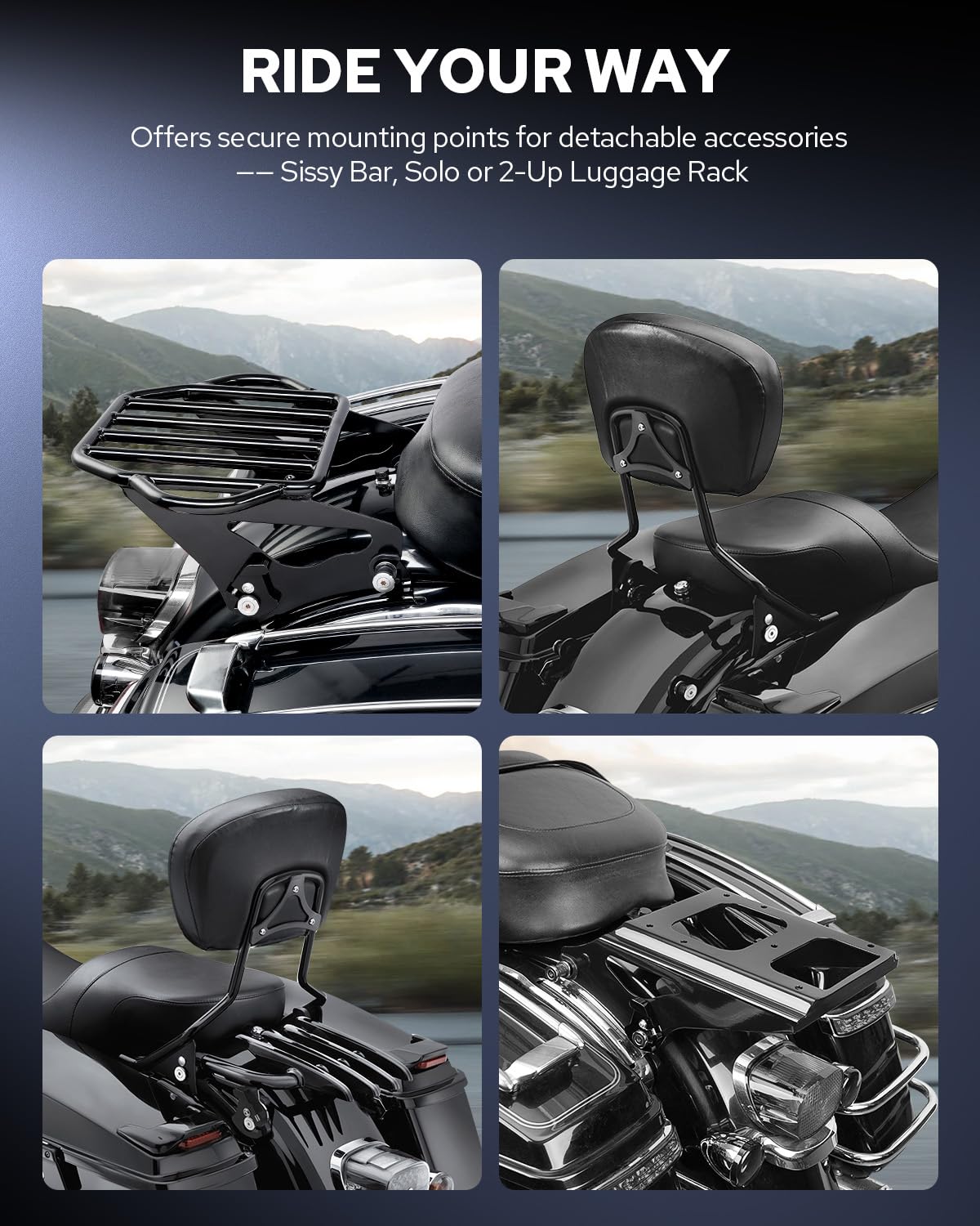 Benlari sissy bar upright backrest docking point on Harley