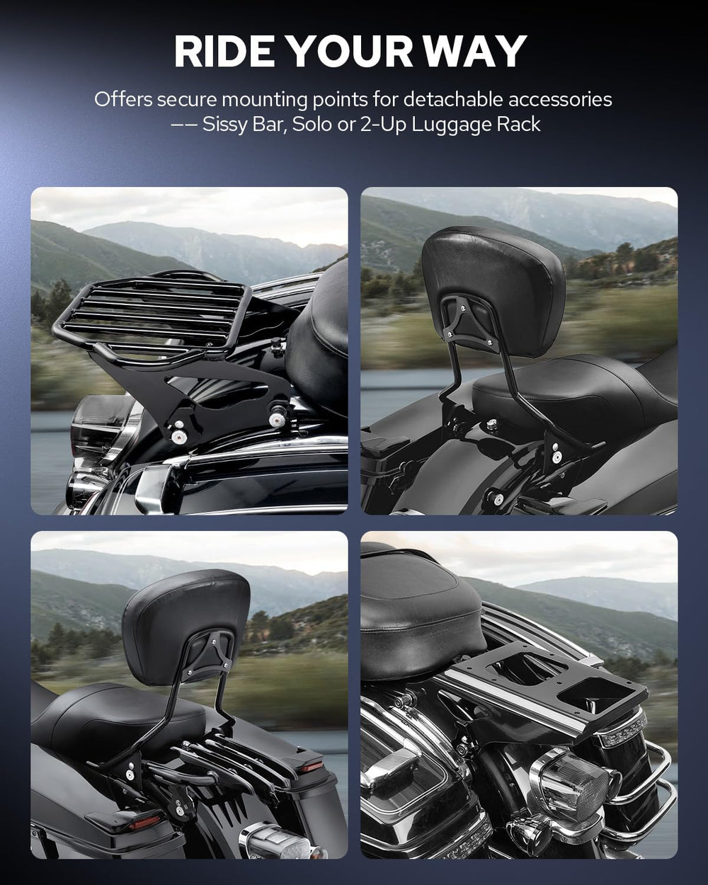Benlari sissy bar upright backrest docking point on Harley