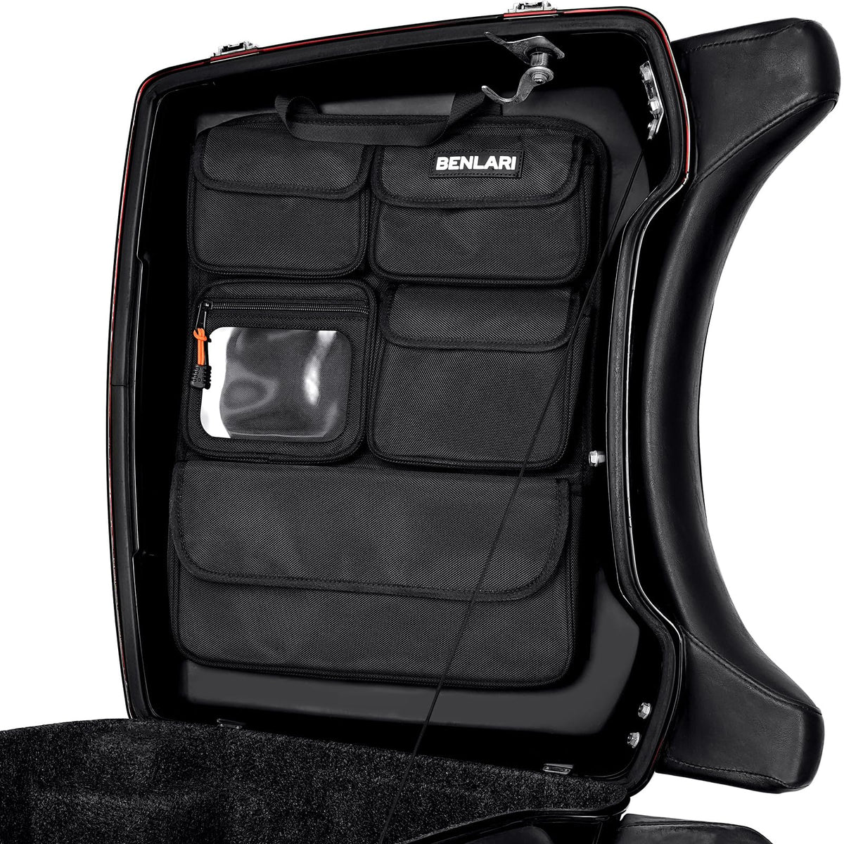 Benlari tour pack lid organizer clear pocket for quick phone access