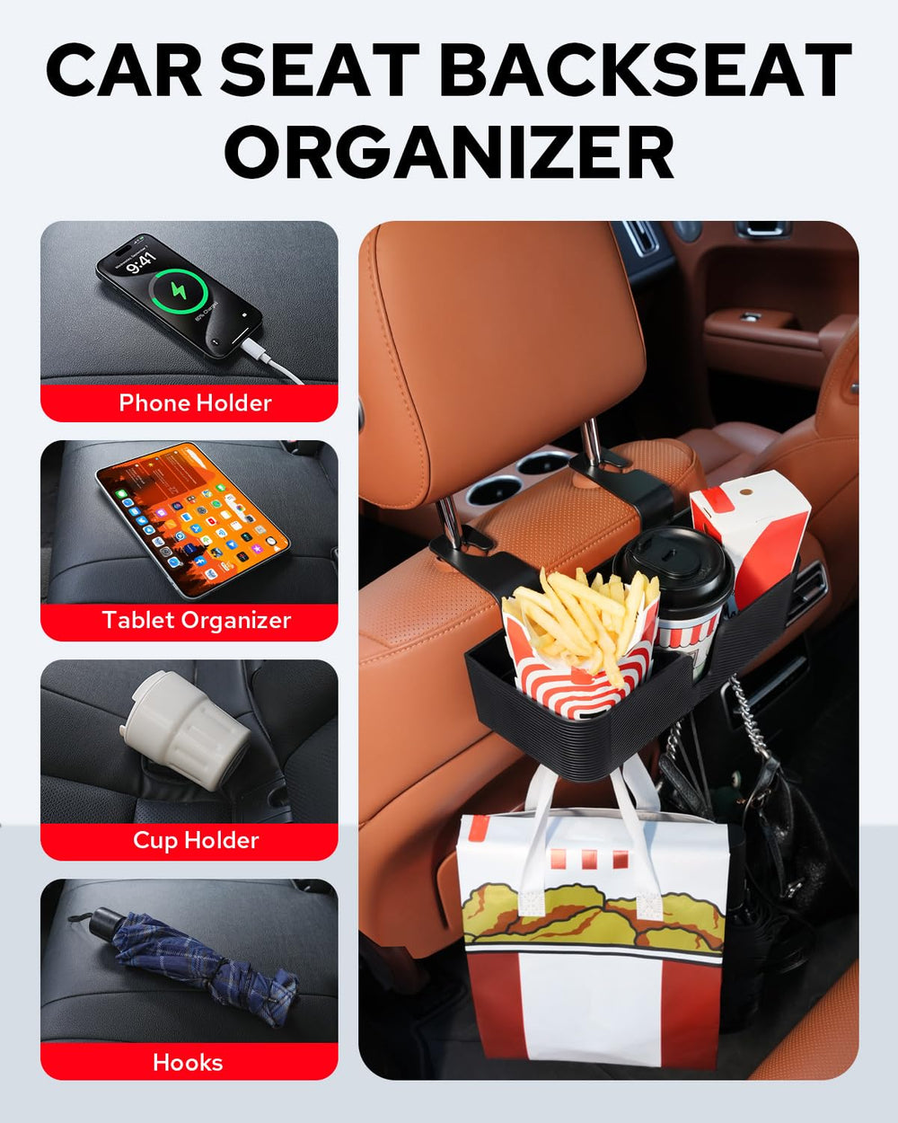 Benlari universal-fit headrest organizer fits most cars for quick setup