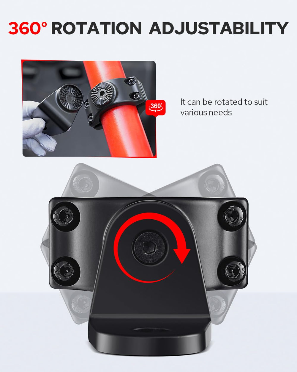 Benlari 360-degree adjustable bracket with 15-degree steps for precise positioning.