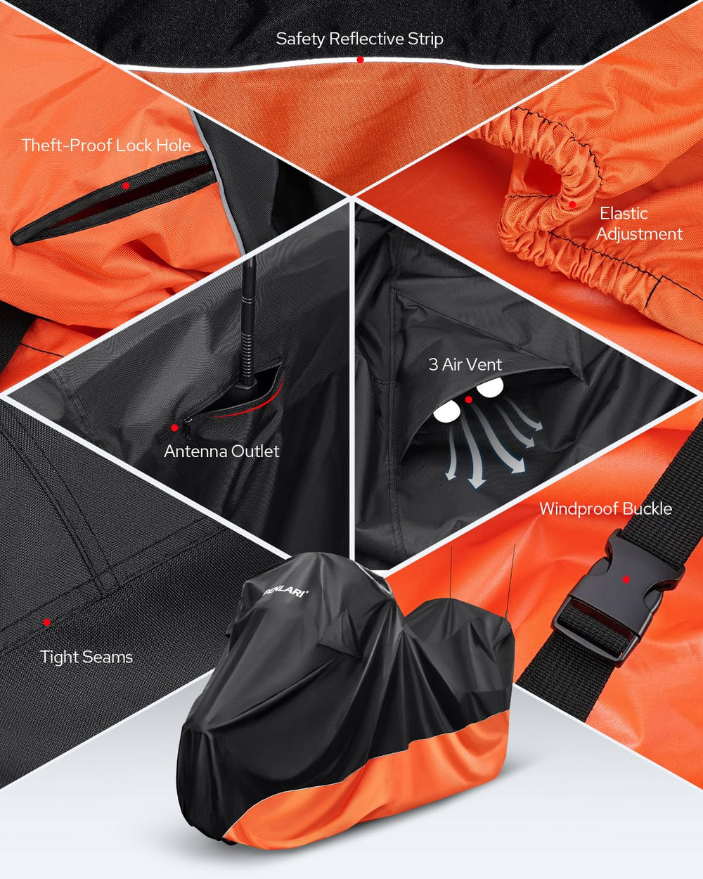 Benlari waterproof motorcycle cover storage bag included for neat packing.