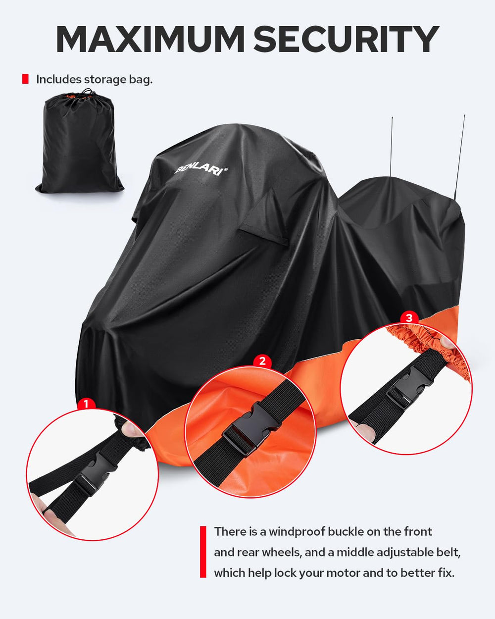 Benlari waterproof motorcycle cover ventilation holes promote airflow.