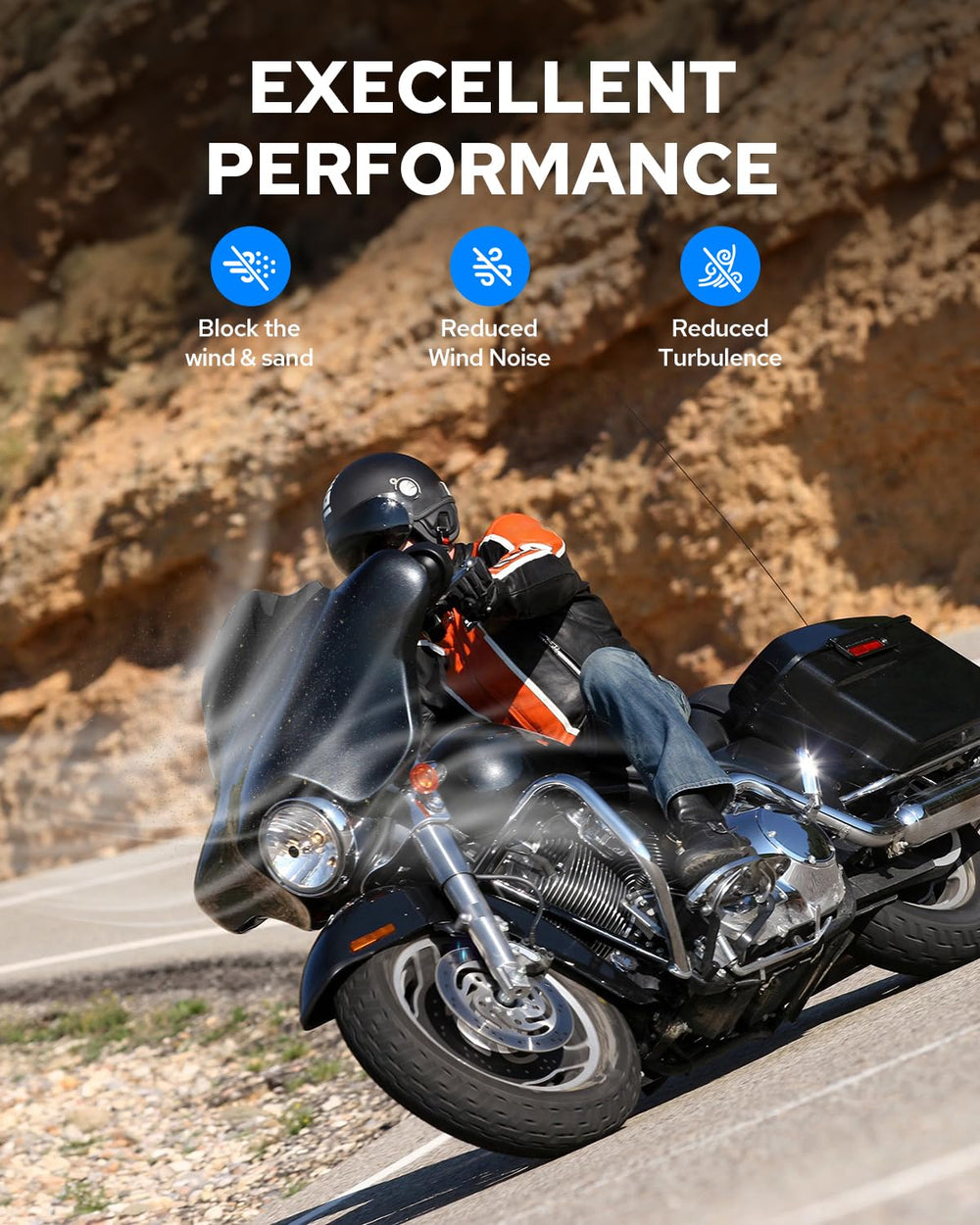 Benlari windshield 7-Inch Wave, angled look, enhances visibility at speed.