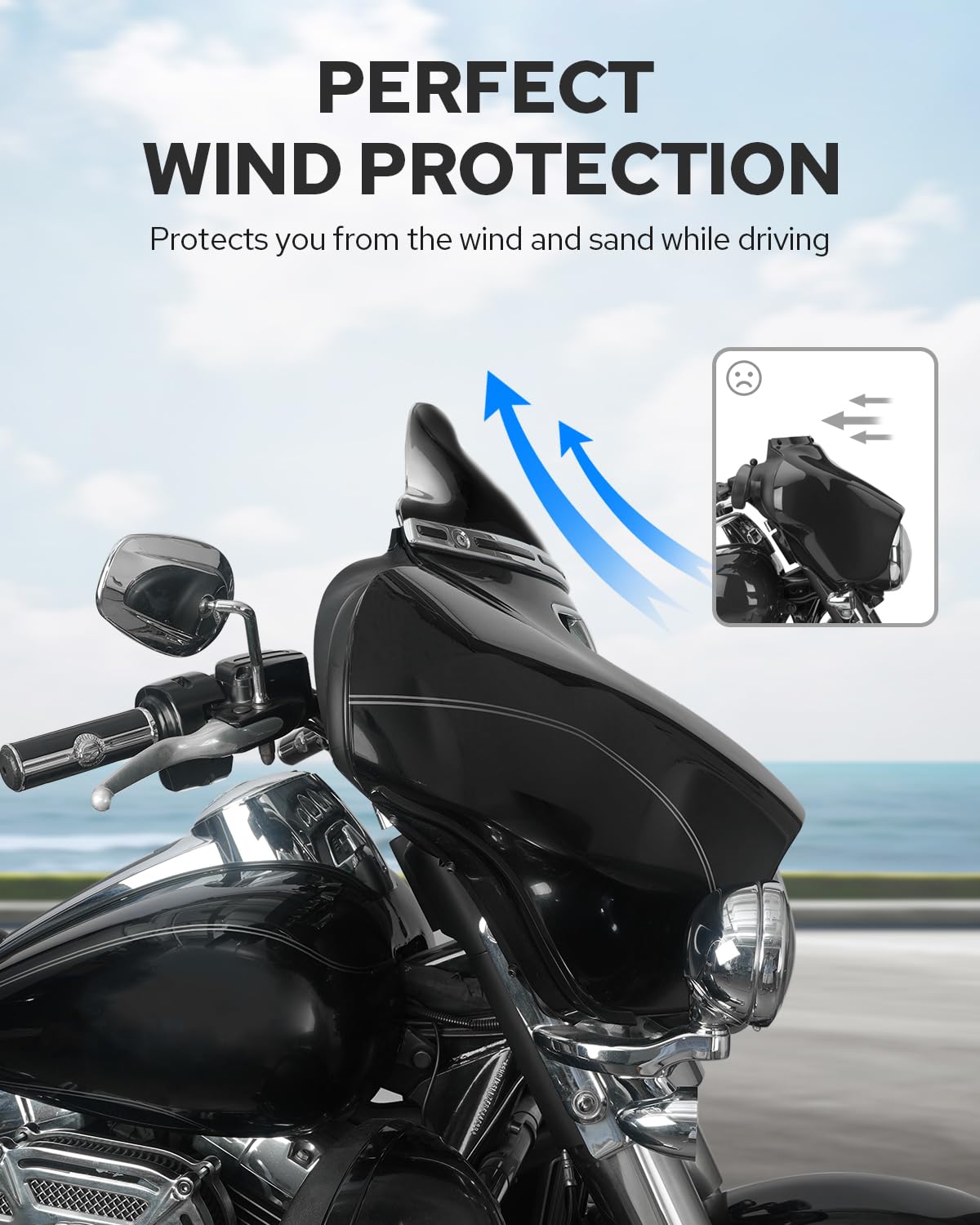 Benlari windshield 7-Inch Wave, glare reduction, clearer line of sight on sunny days.
