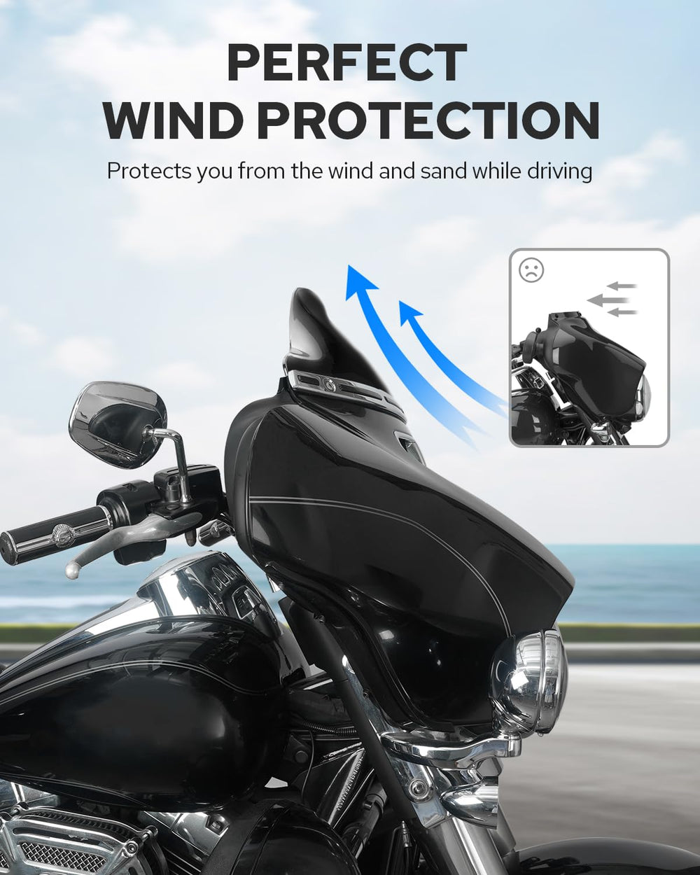 Benlari windshield 7-Inch Wave, glare reduction, clearer line of sight on sunny days.