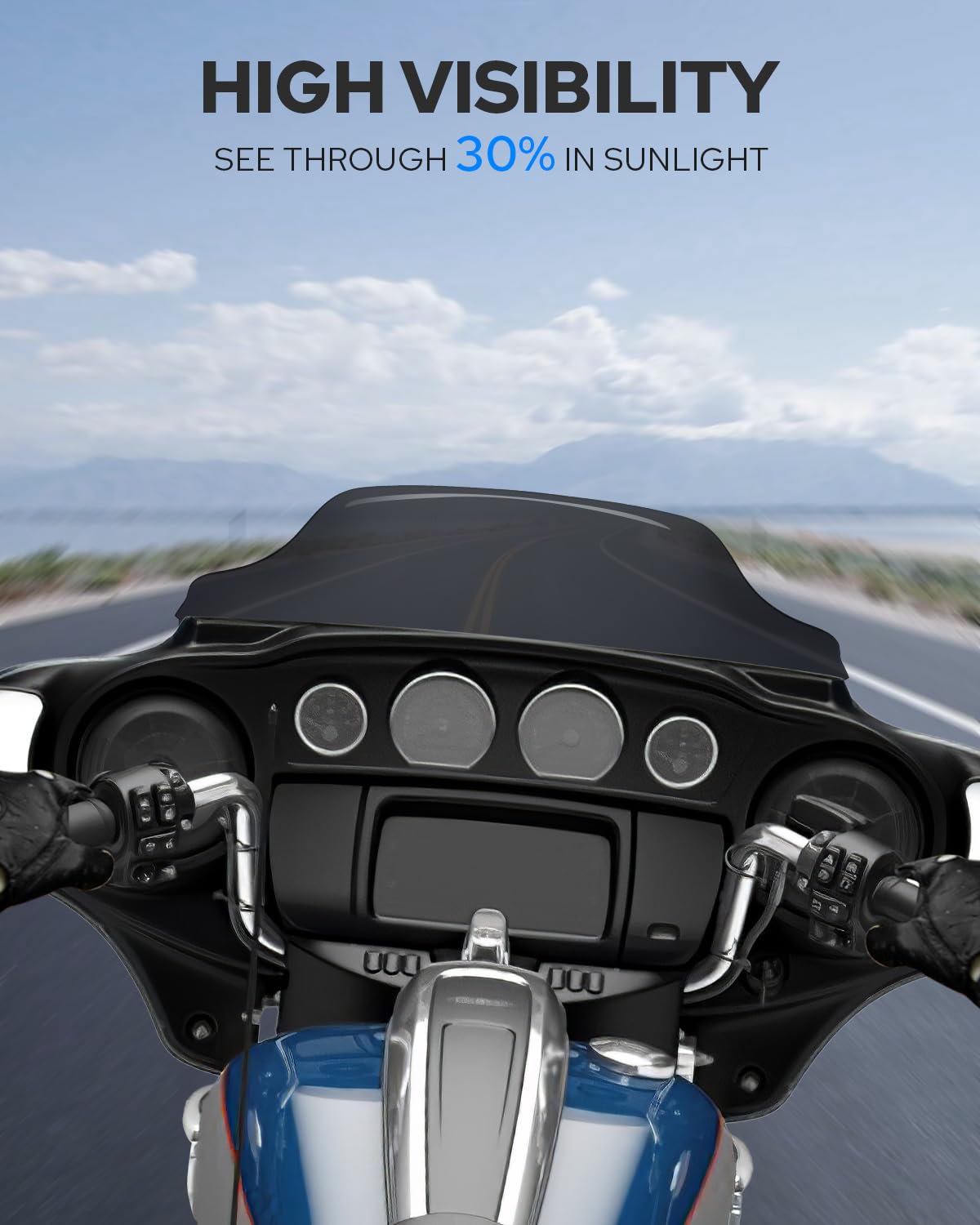 Benlari windshield 7-Inch Wave, installation ease, quick upgrade for Harley touring bikes.