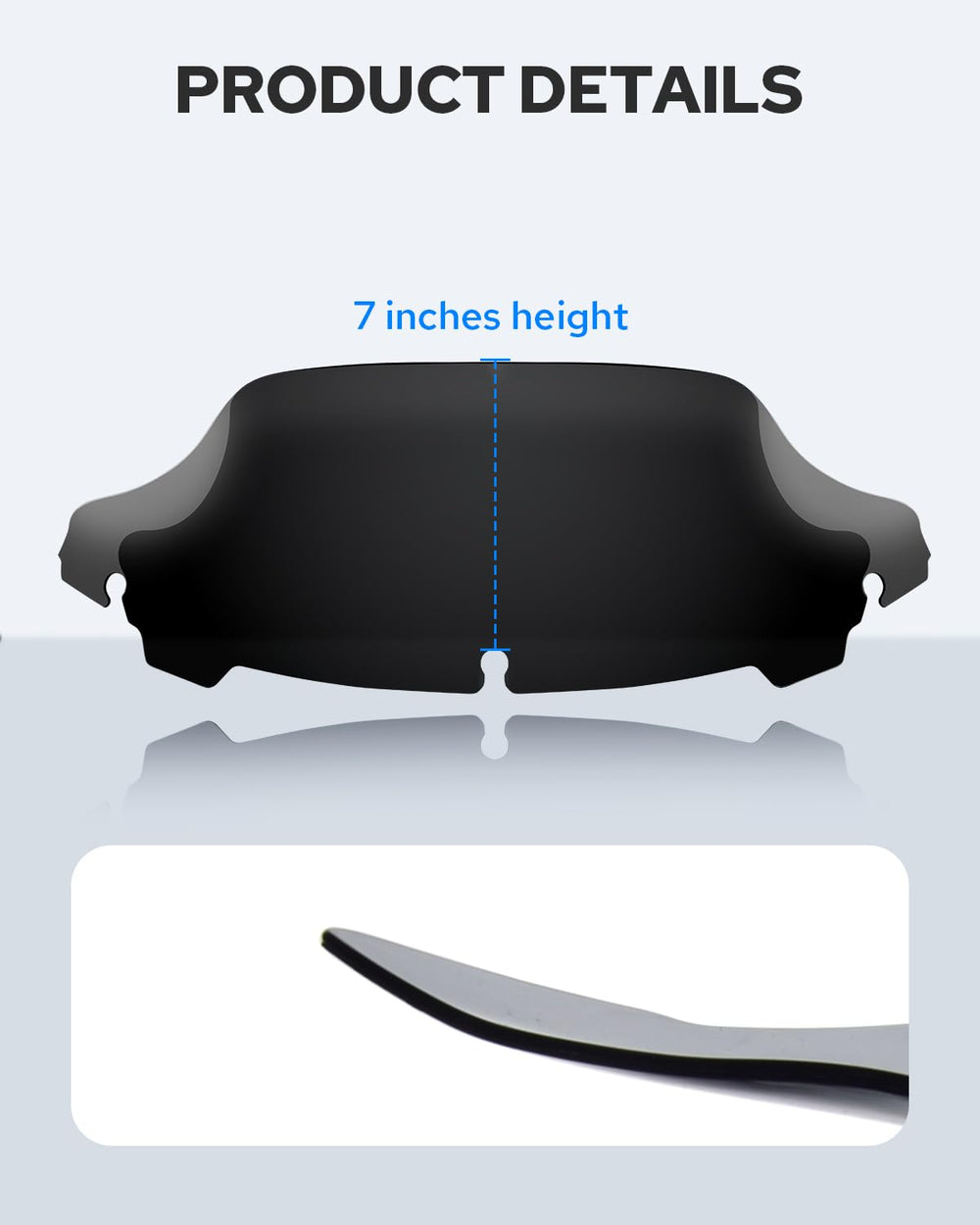 Benlari windshield 7-Inch Wave, polycarbonate durability, tough against stones and debris.