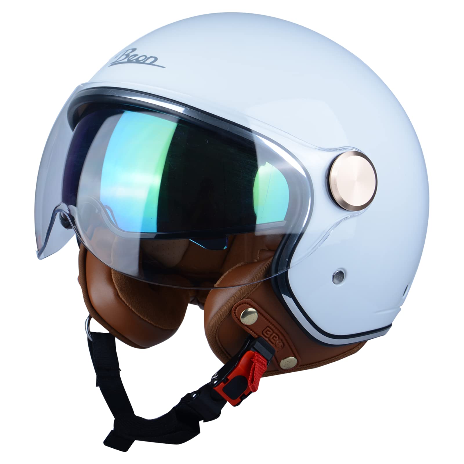BEON Half 3/4 Face Helmet front view with dual visors for versatile use