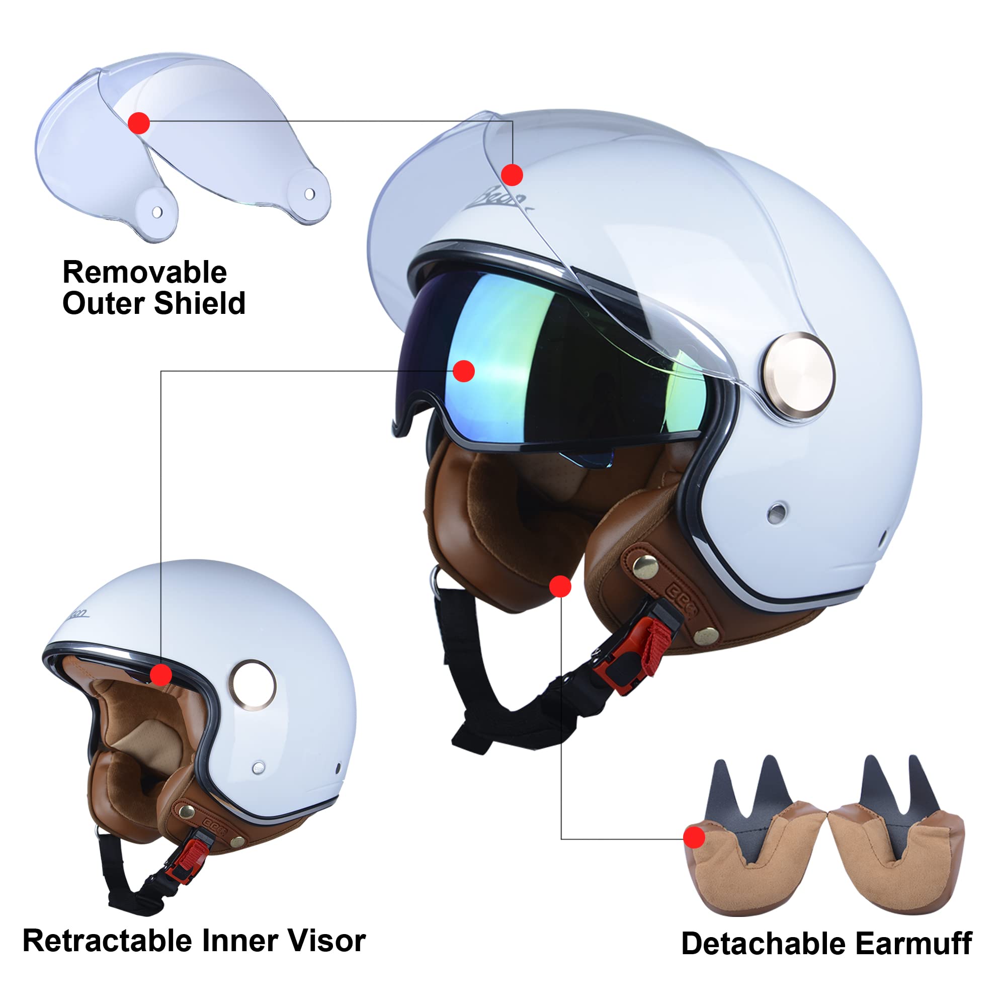 BEON Half 3/4 Face Helmet quick-release buckle for glove-friendly operation