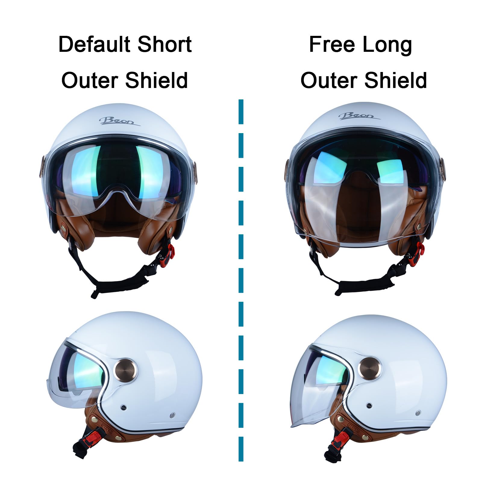BEON Half 3/4 Face Helmet glossy white rear view showing style
