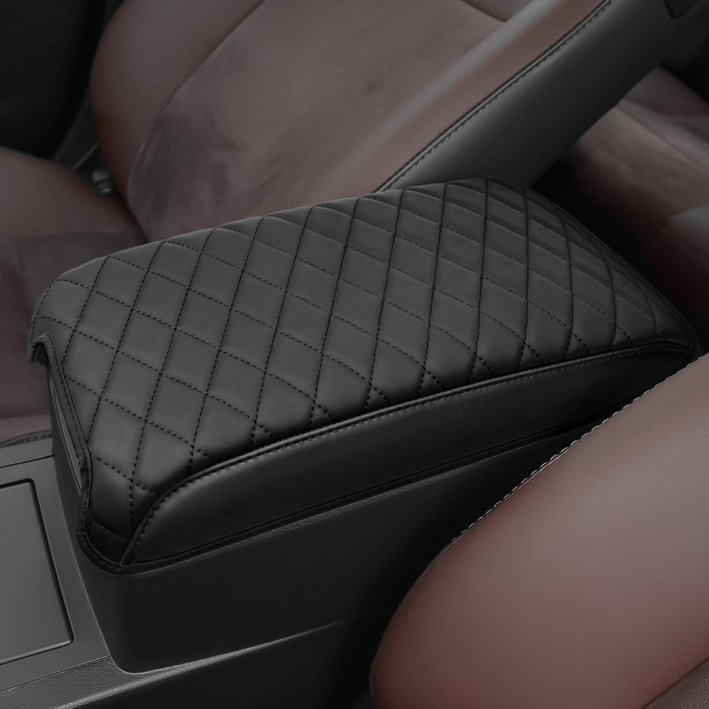 Bercicci center console armrest cover on Camry shows precise fit and protective leather.