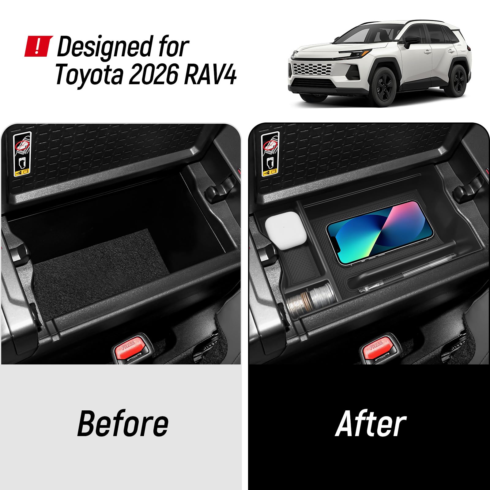 Two-layer storage tray by Bercicci improves organization in the RAV4